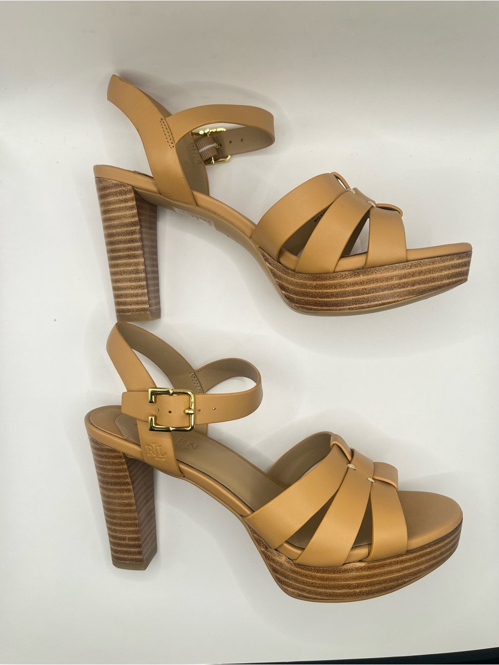 Lauren Ralph Lauren Sofia New Womens 6.5 Tan Leather Platform Block Heel Sandals - Picture 6 of 13